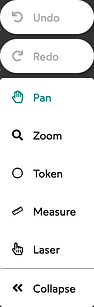 The player toolbar showing Pan, Zoom, Token, Measure, and Laser