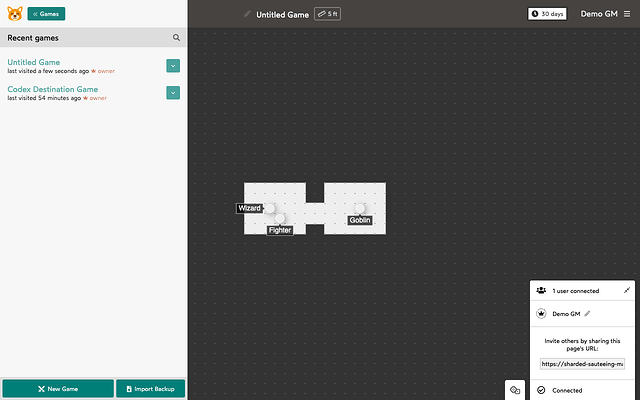 The Games sidebar showing recent games, search, and the New Game button